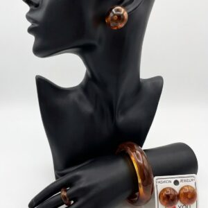 Ensemble de Bijoux fantaisie en effet de caille marron ambré