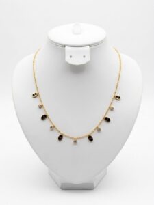 Collier ovales noirs et zircons dorés