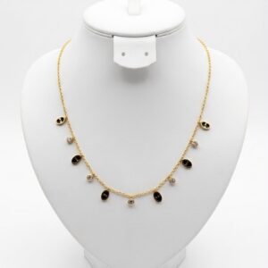 Collier ovales noirs et zircons dorés