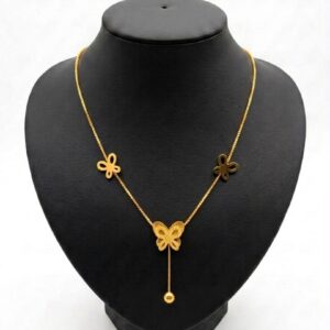 Collier pendentif papillons et perle dorée