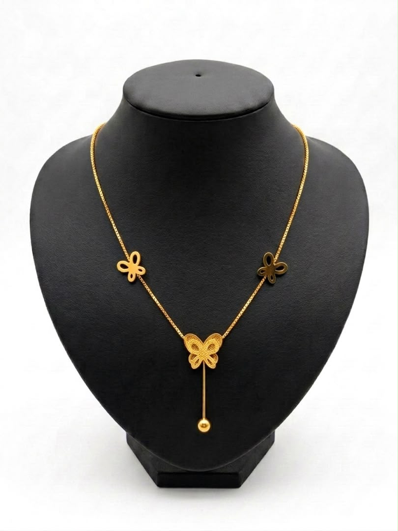 Collier pendentif papillons et perle dorée