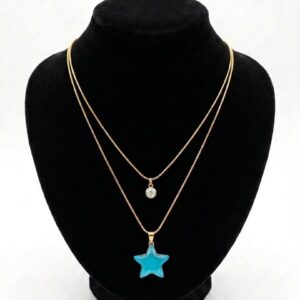 Collier double rang étoile bleue et zircon doré