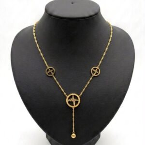 Collier pendentif électrocardiogramme et perle dorée