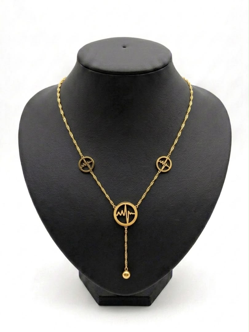 Collier pendentif électrocardiogramme et perle dorée