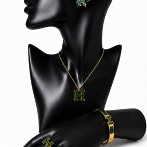 Ensemble de bijoux "H" vert et doré