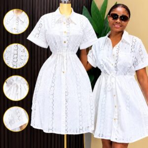 robe chemise courte en broderie anglaise blanche.